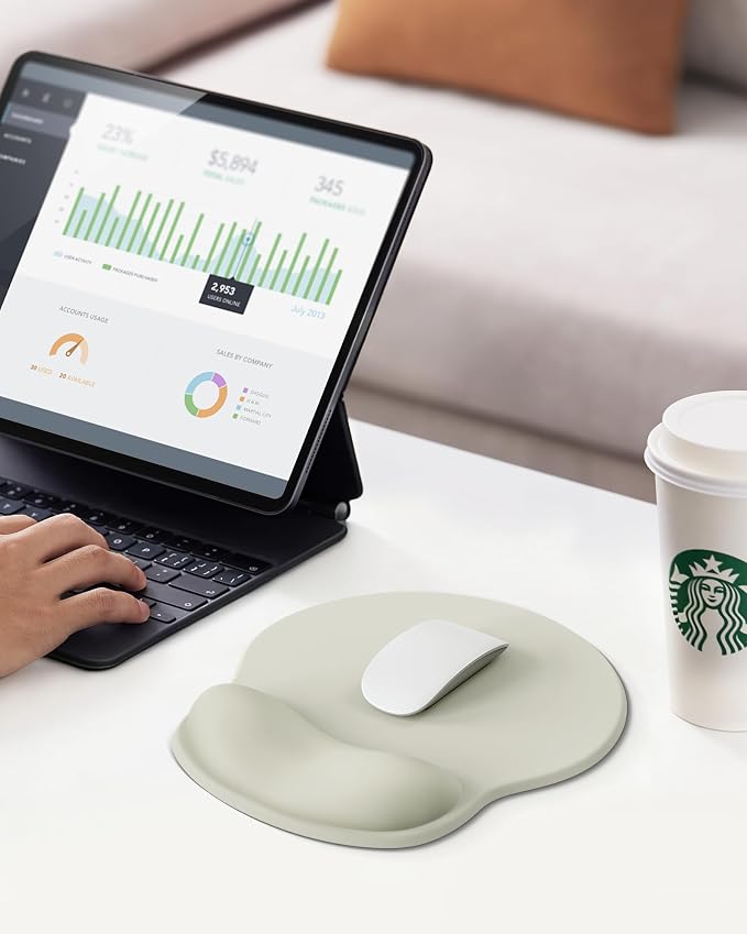 Mouse Pad with Wrist Rest for Desktop Large Ergonomic Mouse Mat(LightGreen) | 10.6''L x 9''W Size, Gel Wrist Support, Non-slip Base, Washable Surface, Laptop Mousepad