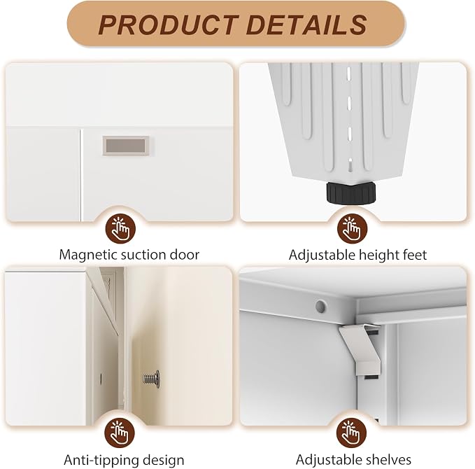 47" White Metal Storage Cabinet with 2 Doors and 3 Adjustable Shelves,Steel Garage Tool Cabinet, File Cabinet,Kitchen Pantry Cabinet for Home,Office,Garage,School,Warehouse