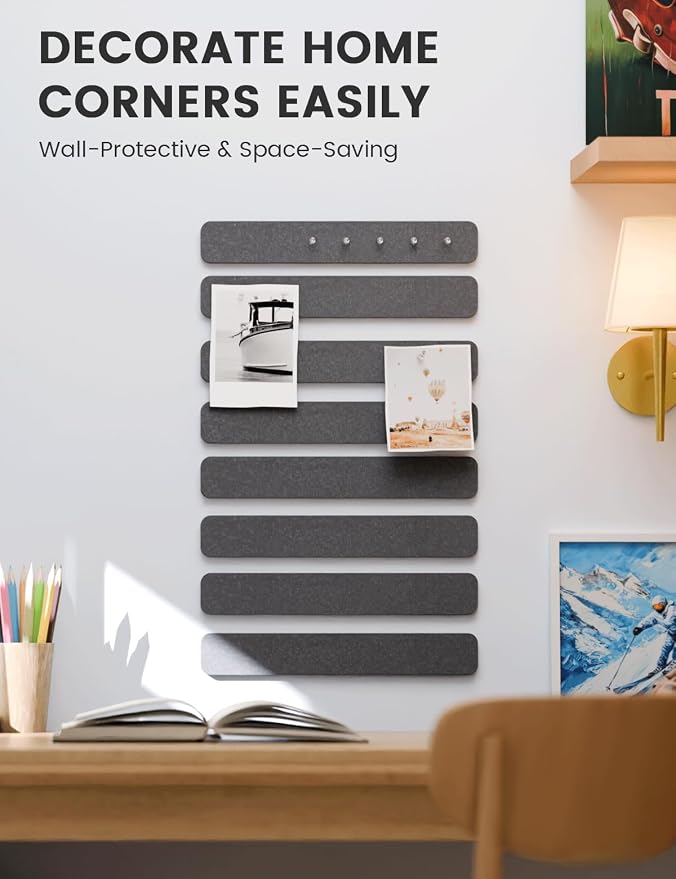 Fluxynara 13" x 2" Felt Wall Panels, Charcoal Gray | 8-Pack Includes 50 Push Pins and Adhesive Tabs for Photos, Notes and Decor in Bedroom Doors, Home Office or Studios