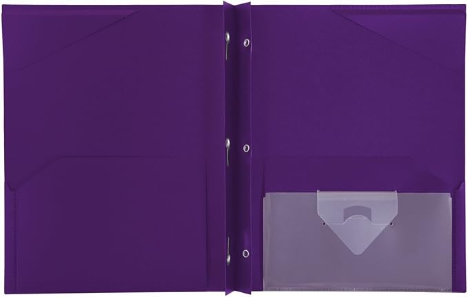 Five Star 2-Pocket Folder, Stay-Put Folder, Plastic Colored Folders with Pockets & Prong Fasteners for 3-Ring Binders, For Home School Supplies & Home Office, 11” x 8-1/2”, Pink/Purple (72117)