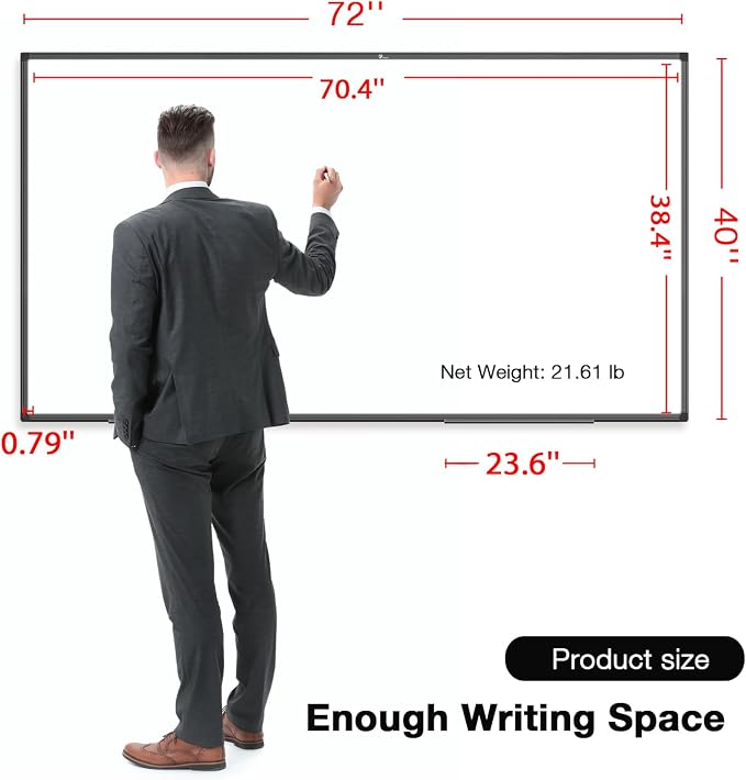TOWON Magnetic Dry Erase Board 72x40 in, Aluminum Frame, Black Border | Large wall mounted white board with markers, pen tray, magnets and cleaning wipe for office and classroom