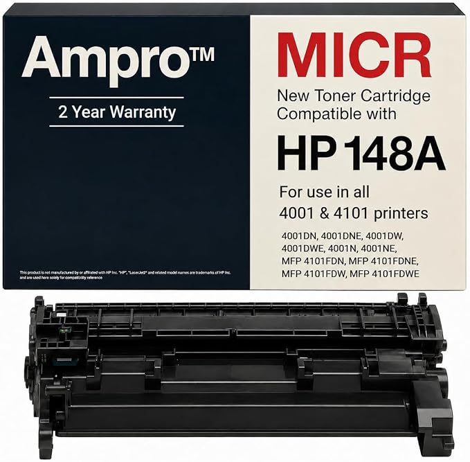 Ampro New W1408A 148A Replacement 148A MICR Toner Cartridge, for Check Printing with Laser Printers 4001dwe, 4001dw, MFP 4101 fdwe, 4101fdw. (Prints 3000 Pages)