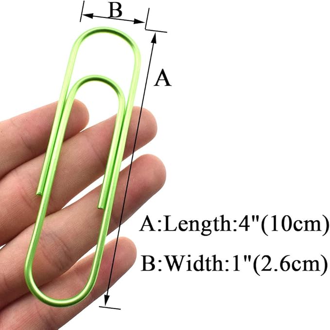 HAHIYO Paperclips 4 inch (100mm) Extra Large Paper Clips Sturdy Bright Green Vinyl Coated Prevent Scratching Tearing The Pages for Bookmark Organize Home Office School 14 Pack