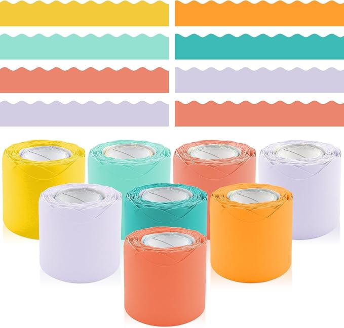8 Rolls 262.4 Ft Bright Bulletin Board Borders Set - Decorations for Office, School Classroom Decor, Teachers & Home DIY - Posters & Birthday Parties - Board Trim （Zestera Color）