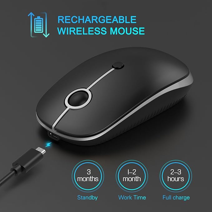 VssoPlor Type C Wireless Mouse, USB C MacBook Wireless Mouse Dual Mode Cordless Mice with USB and Type C Receiver Compatible with PC, Laptop, MacBook and All Type C Devices-Black and Silver
