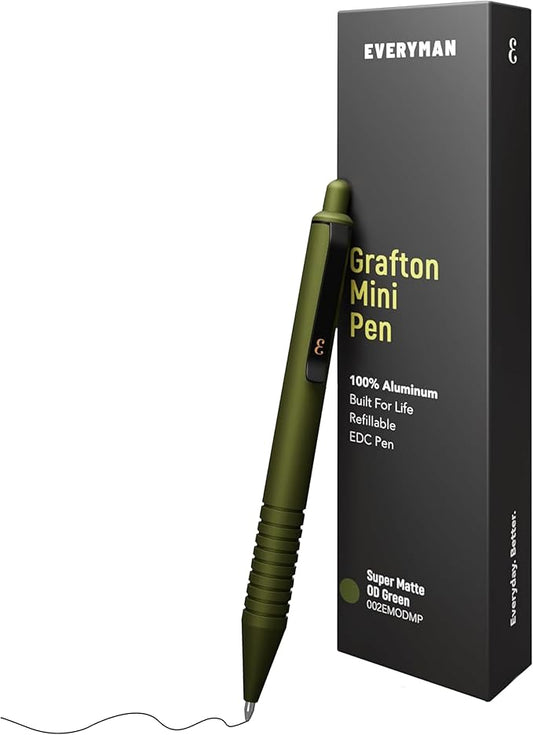Everyman OD Green Super Matte Mini Click Pen | Compact Refillable 0.7mm Gel Pen with Premium Grip | Pocket-Size Metal EDC Pen for Travel, Office, Journaling & Everyday Writing