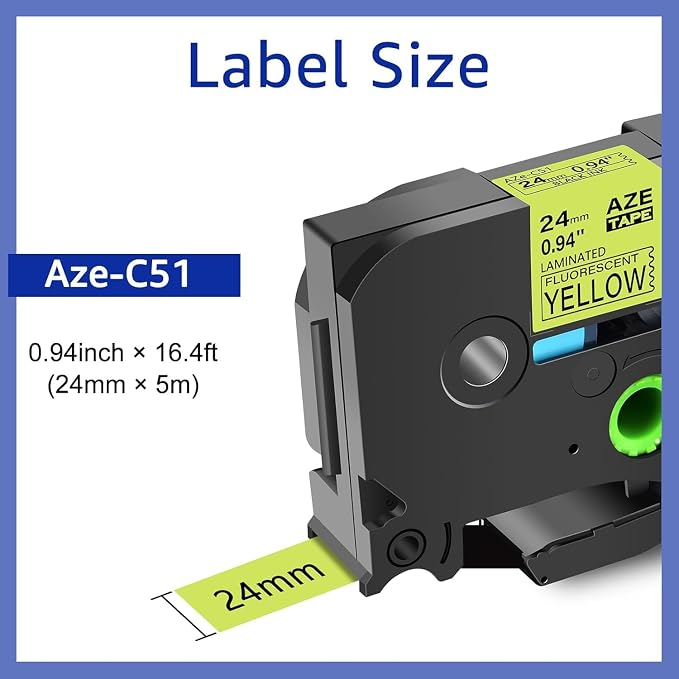5 Pack Esaytool Replacement for TZe-C51 TZeC51 TZC51 24mm 0.94inch Black on Yellow Fluorescent Laminated Compatible with P-Touch PT-D600 P750W P700 E500 PT-P710BT Label Marker