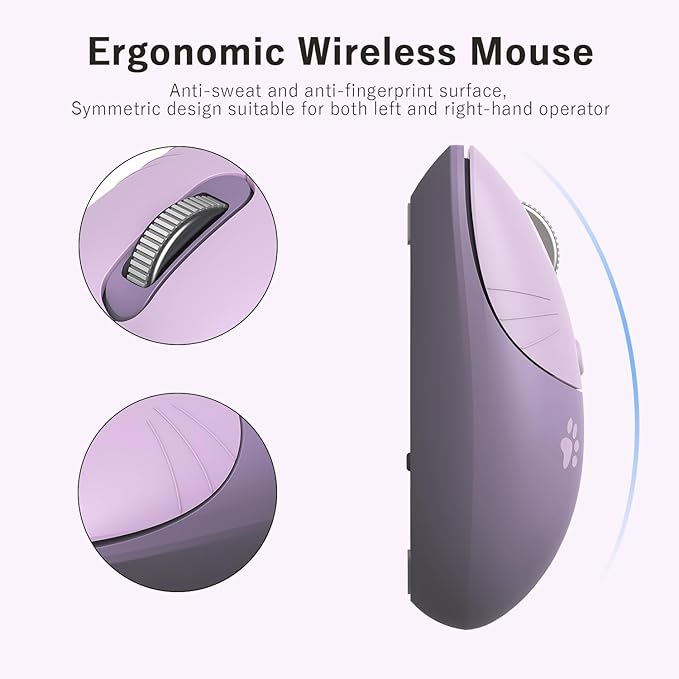 Cute Cat Wireless Mouse, 2.4GHz Wireless Silent Mouse, USB Receiver Plug and Play, 3 Adjustable DPI, Compatible with Notebook, PC, Laptop, Computer- Purple Colorful
