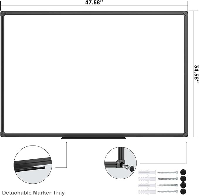 JILoffice Magnetic Whiteboard/White Board, Dry Erase Board 48 x 36 Inch, Black Aluminum Frame Wall Mounted Board for Office Home and School