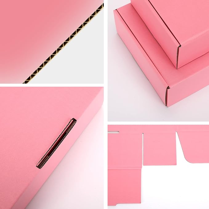 6x4x4 inch Pink Shipping Boxes for Small Business- Set of 25 | Sturdy ECT 32 Corrugated Cardboard Mailer Boxes, Easy Assemble for Packaging, Mailing, Gift