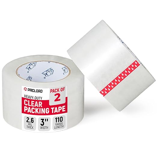 3" x 110 Yards Clear Packing Tape, Pack of 2 - Heavy-Duty 2.6 Mil Thick Carton Sealing Tape with Industrial Strength Adhesion for Packaging, Moving, or Shipping Boxes | Heavy-Duty 2.6 Mil Thick Carton Sealing Tape with Industrial Strength Adhesion for ...