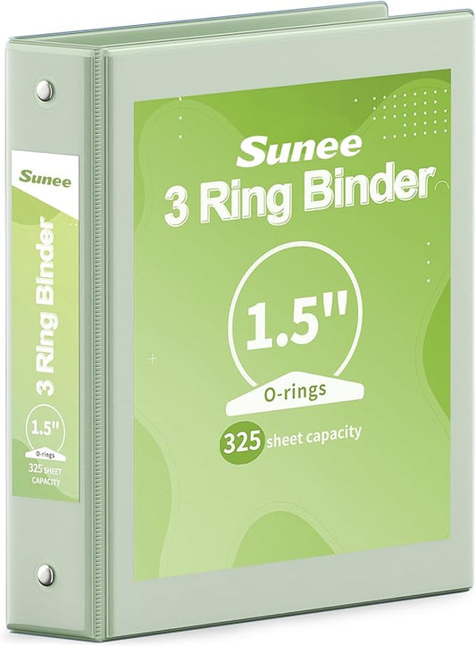 SUNEE 3 Ring Binder 1.5 Inch 1 Pack, Clear View Binder Three Ring PVC-Free (Fit 8.5x11 Inches) for School or Office Supplies, Sage Green