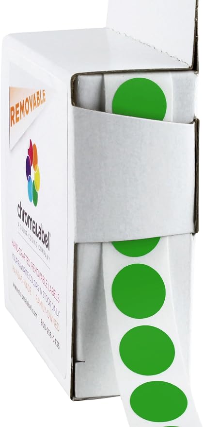 Removable Green Dot Stickers, 1/2 Inch, 1000/Box | Inventory Circle Labels with Removable Adhesive for Offices, Classrooms, Food Service, and Medical Settings. Made in USA