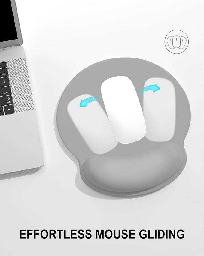 Auhoahsil Mouse Pad, Ergonomic Mouse Pad with Wrist Rest, Pain Relief Computer Gel Mouse Pad Wrist Support for Laptop, Mousepad with Non-Slip PU Base, Mouse Pads for Desk, Light Gray
