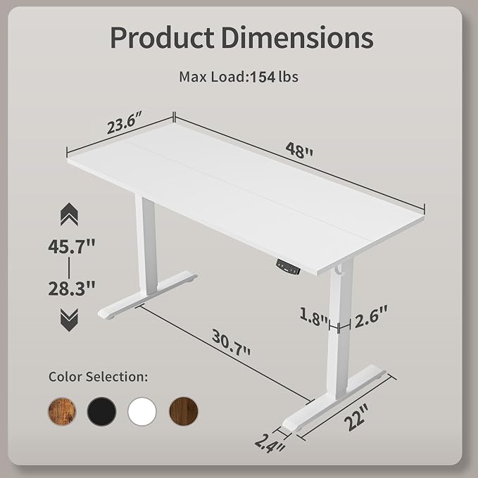 Agilestic 48 * 24 Inch Height Adjustable Electric Standing Desk, White | Sit Stand Up Computer Desk, Memory Presets, Stable Steel Frame,154 lbs, Easy Assembly, Splice Board, Home Office, Studying