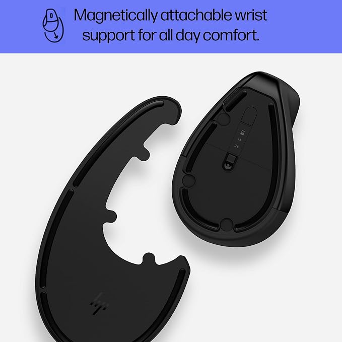 HP 920 Ergonomic Vertical Mouse Wireless Bluetooth 5.3 & USB Dongle, 5 Programmable Buttons, 16 Week Battery, Multi-Device, Multi-OS