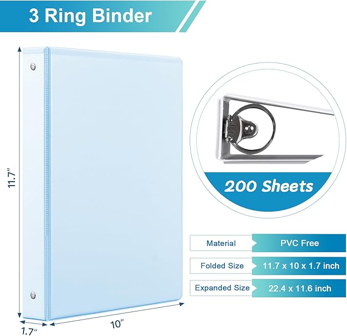 SUIN 1 Inch 3 Ring Binder 4 Pack Pastel Colors, Holds 200 Sheets Letter Size with Pockets for School Office Home