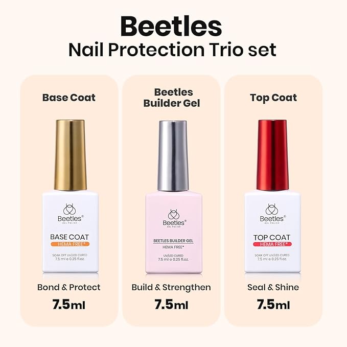 Beetles Builder Gel Nails Kit HEMA Free & Handheld Nail Lamp,8 in 1 Clear Natural Nude Building Gel with Base & Top Coat,for Nail Thickening Strengthening Building Apex for Beginner DIY Salon at Home