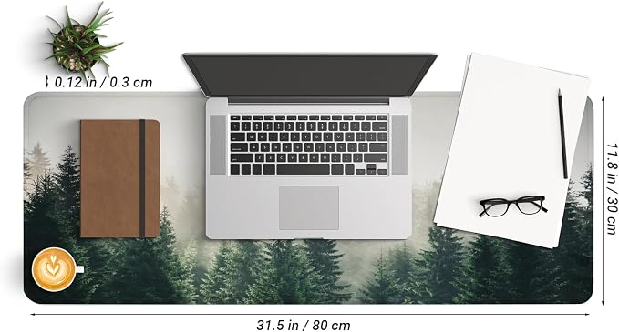Gaming Mouse Pad with Anti-Slip Rubber Base, Extended Large Computer Mouse Mat with Stitched Edges, Long XL Anime Mousepad for Laptop and Keyboard, 31.5 x 11.8 inch (Forest Tree)