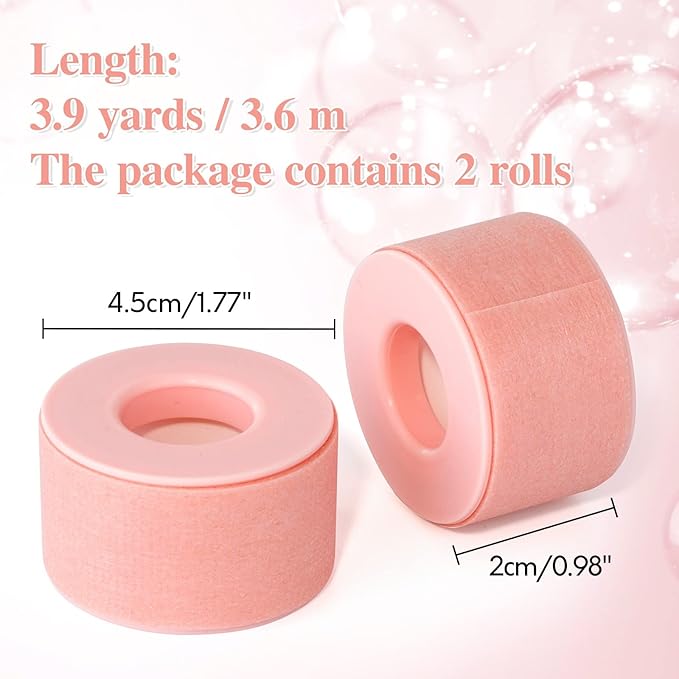 G2PLUS Eyelash Tape, 2 Rolls Silicone Gel Makeup Tapes, 1" x 8 Yards Pink Lash Tape, Micropore Eyelash Extension Tapes for Lift and Makeup