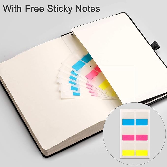 EMSHOI A5 College Ruled Notebook, 256 Numbered Pages 120GSM Ink-Proof Faux Leather Hardcover Lay-Flat Lined Journal for Work Office School Travel Writing, Small 5.75" x 8.38", Black