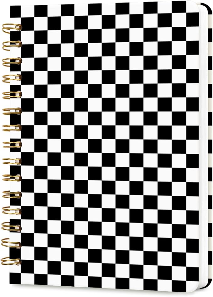 Lined Spiral Journal Notebook for Work,160 Pages,Black and White Checkered | A5 College Ruled Spiral Journal for Women, Hardcover with Elegant Design for Note-Taking, 5.5 * 8.25 inch