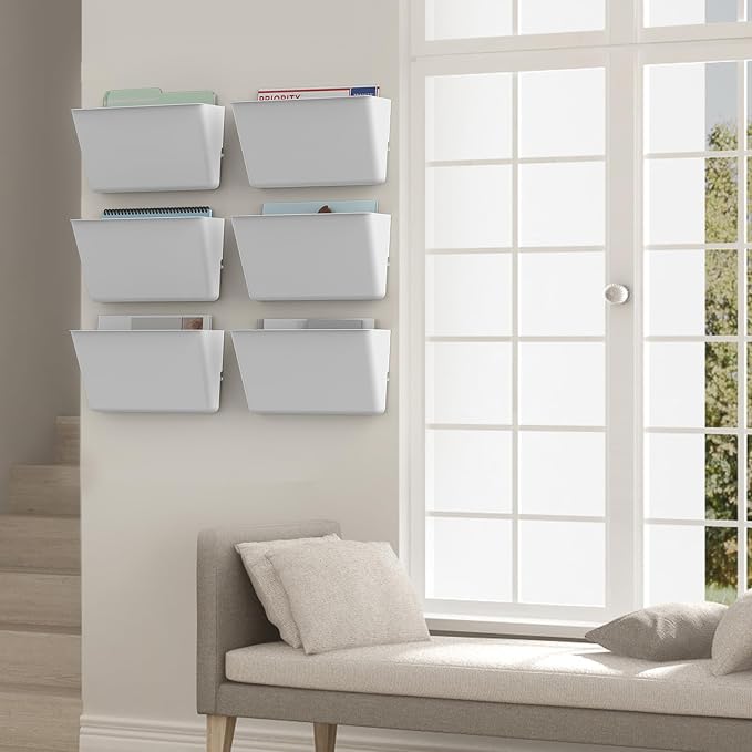 Gawerk Clear Acrylic Single Pocket, Plastic Hanging Wall Mount File Holder for Office Home (White, 5 Pack)