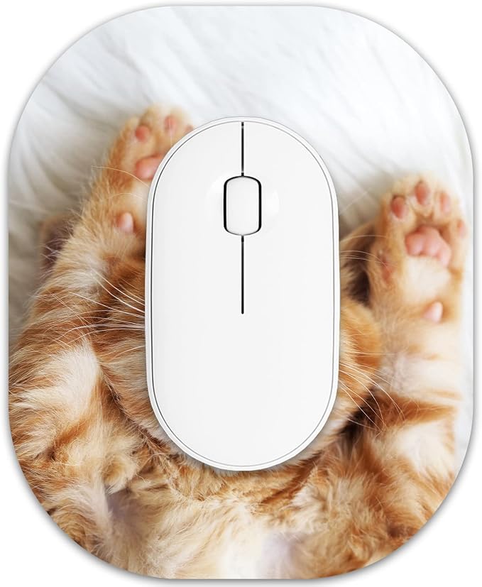 Small Mouse Pad 6 x 7 Inch, Oval Mini Mouse Pad with Non-Slip Rubber Base, Waterproof Compact Mouse Mat for Laptop Computer Wireless Mouse Keyboard Tray Home Office Travel, Cat