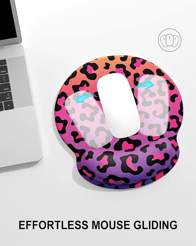 Auhoahsil Ergonomic Mouse Pad with Wrist Rest, Comfortable Silicone Non-slip Computer Pain Relief Gel Mouse Mat with Wrist Support for Gaming, Work, Office, Women & Men, Cute Pattern, Colorful Leopard