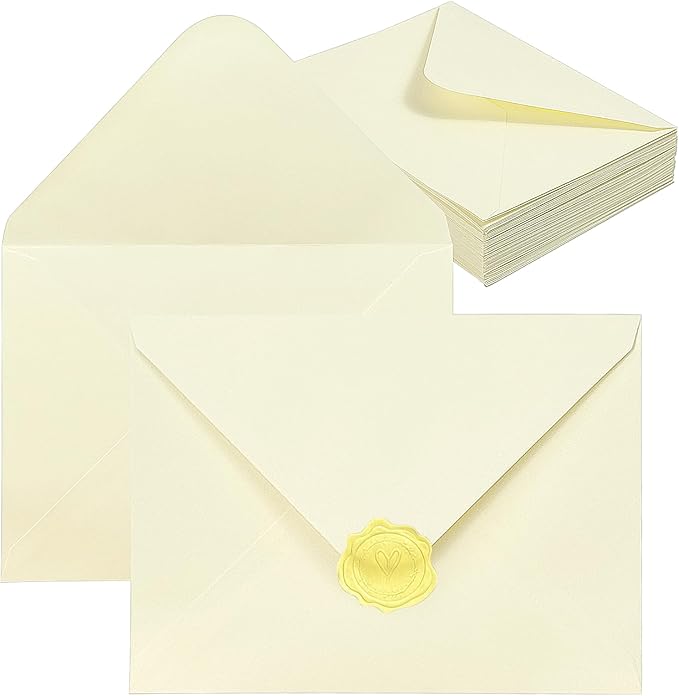 YINUOYOUJIA 50 PCS Ivory Specialty Paper Envelopes A7, 5 x 7 Envelopes for Invitation, Great for Wedding Invitation Cards, Photos,Perfect for Birthday, Baby Shower, Graduation, Christmas
