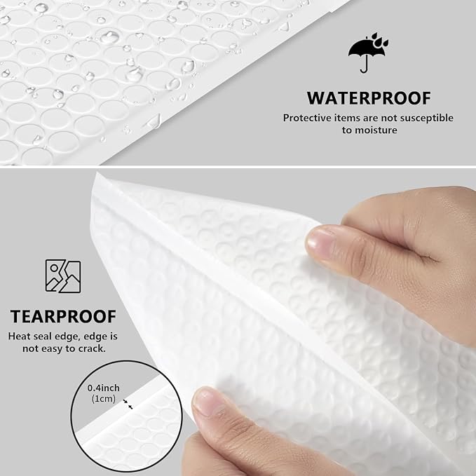 Bubble Mailers 6x10" 100 Pack White Padded Envelopes Waterproof Usable Size 6x9 Self-Seal Padded Mailing Envelopes Bubble Opaque Padded Mailer for Small Businesses