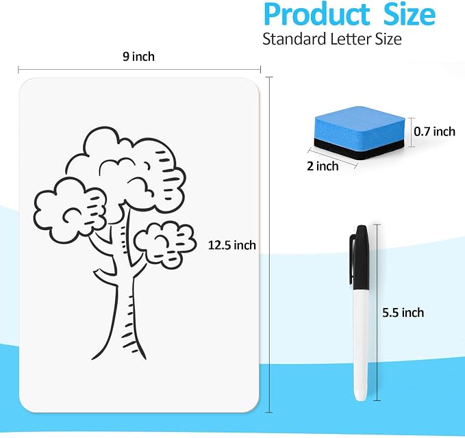12 Pack Dry Erase Boards with 12 Erasers and 12 Markers, 12.5”x 9” | Double-Sided Reusable Small White Board, Smooth Writing & Wipe-Clean Design, Portable Study Whiteboard