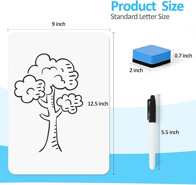 16 Pack Dry Erase Boards with 16 Erasers and 16 Markers, 12.5”x 9” | Double-Sided Reusable Small White Board, Smooth Writing & Wipe-Clean Design, Portable Study Whiteboard