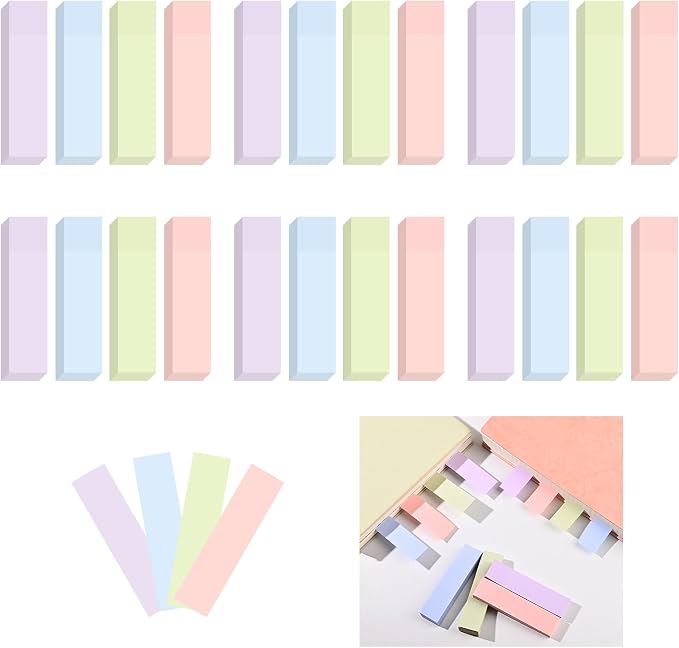 BAYTORY 6 Pads Pastel Index Tabs, 4 Colors Small Sticky Notes (3x0.7 in) | Self-Stick Note Pads, Easy to Post for School Office Notebook