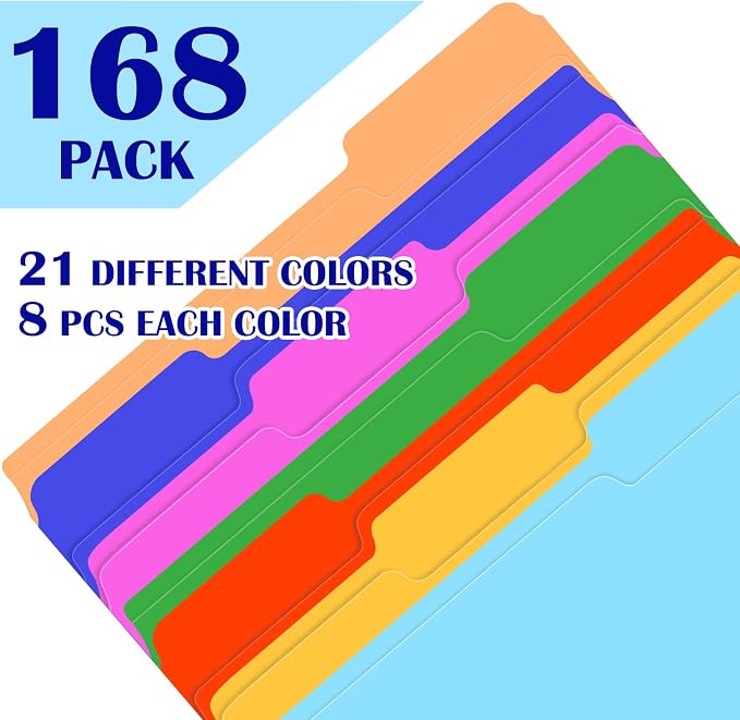 TUXIYA 168 Pack Colored File Folders,21 Colors File Folders Letter Size | Manilla Folders 8.5 x 11,1/3 Cut Tab Filing Folders for Office School Business Documents Files Paper