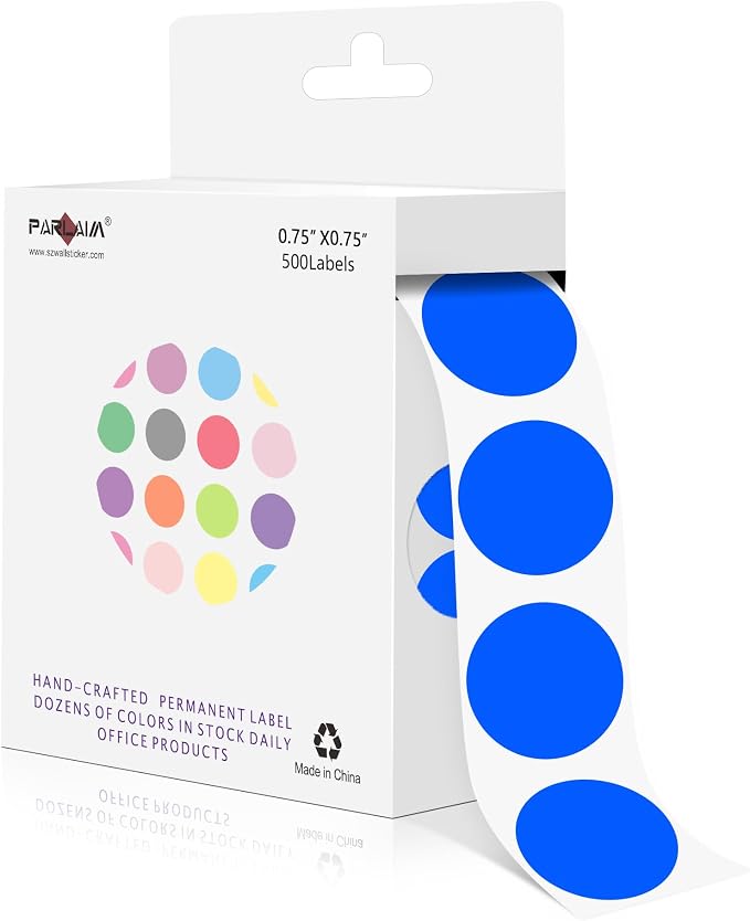 PARLAIM 3/4 Inch Color Coding Label Stickers,500PCS Circle Inventory Sticky Dots Sticker in Dispenser Box,Blue Adhesive Round Dot Labels for Office Home(Blue)