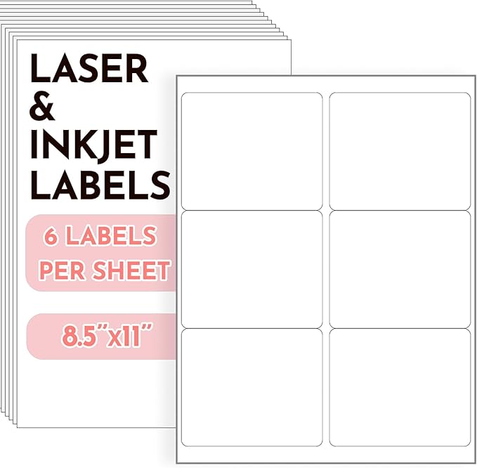 3-1/3" x 4" Shipping Labels, 2880 Address Labels, Mailing Stickers Compatible for Laser/Inkjet Printers - Matte White, 6 Up per Sheet, 480 Sheets