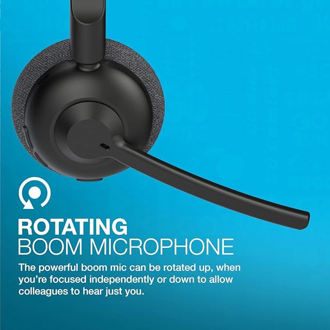 JLab Go Work Pop, On-Ear Wireless Headset, Bluetooth Multipoint, Noise Canceling Boom Mic, Black