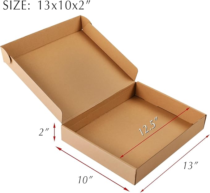 Brown Corrugated Cardboard Boxes - 13x10x2, 30 Pack - Shipping & Mailing Boxes