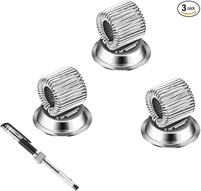 Medsuo 3pcs Strong Magnetic Single Pen Holders Organizer Clips with Adjustable Spring Loop Fit for Any Size Pens Removable Push Pins on Refrigerator, Whiteboard, Erase Board and Bulletion Board