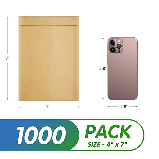 Kraft Bubble Mailers 4 x 7 Inch Natural Brown, Padded Envelopes Self Seal, Pack of 1000, Bubble Lined Kraft Paper Mailing Envelopes for Shipping