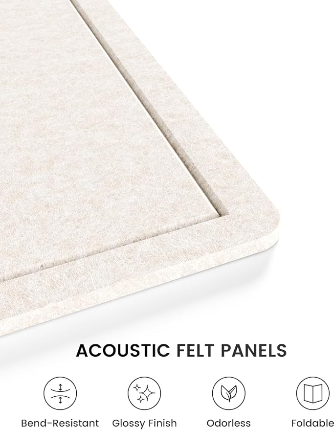 Fluxynara Bulletin Board, 35" x 17.5" Cork Board Alternative with 12 Safe Removable Adhesive Tabs, Foldable Felt Pin Board for Home Office, Classroom, Bedroom,Entryway for Walls— Oatmeal