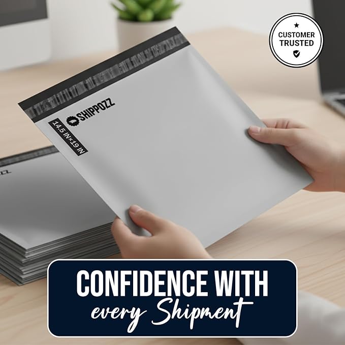 Shippozz 14.5x19 Poly Mailers 1000 Pack, Durable Waterproof Polymailers for Shipping Clothes, Self Seal Mailing Bags for Small Business Packaging Supplies, Mailing Envelopes for Books, and Accessories