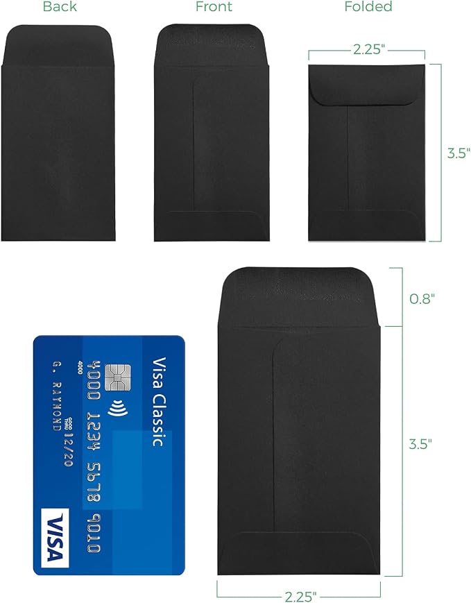 500 Pack Coin and Small Parts Envelopes #1 Tip Envelope 2-1/4 X3-1/2 | Black Small Parts Envelopes, Mini Tip Envelopes with Gummed Flap Closure, Ideal for Home, Garden, Office Storage