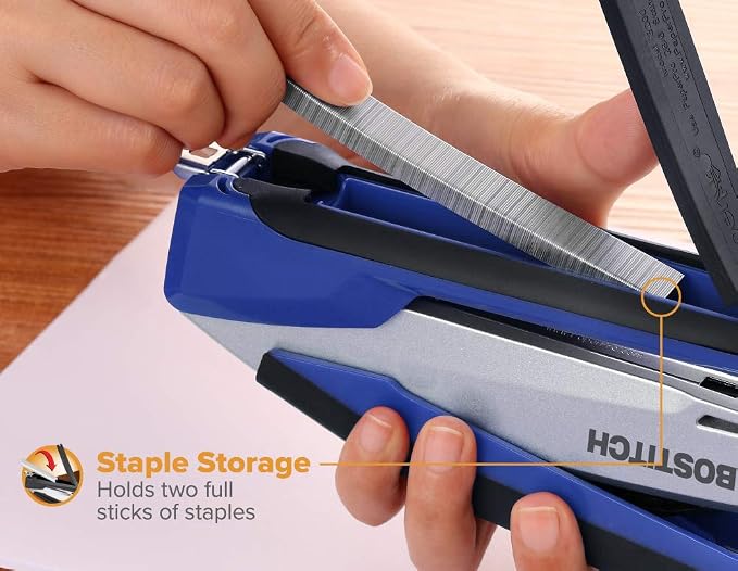 Bostitch Office InPower Spring-Powered Premium Desktop Stapler - One Finger, No Effort, Blue/Silver (1118) (Pack of 5)