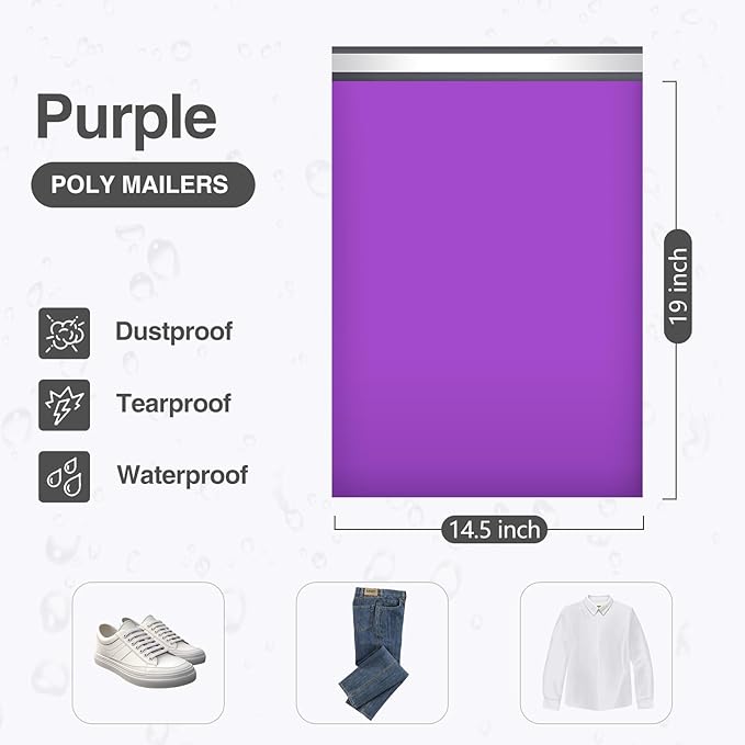 UCGOU 14.5x19 Poly Mailers Purple Shipping Bags Self-Sealing Waterproof and Tear-Proof Poly Bags for Shipping Poly Mailers for Clothes Mailing Bags for Small Business 50 Pack