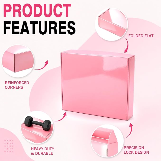 10x8x2 in Shipping Boxes 40 Pack, Glossy Pink Corrugated Cardboard Boxes for Shipping Small Business
