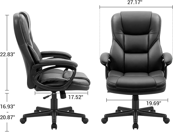 Furmax Office Executive Chair High Back Adjustable Managerial Home Desk Chair, Swivel Computer PU Leather Chair with Lumbar Support (2, Black)