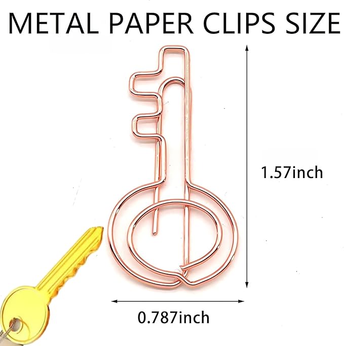 20 Pcs Metal Key-Shaped Paper Clips Set - Gold, Silver, & Rose Gold - Cool Paperclips for Office and School File Organization