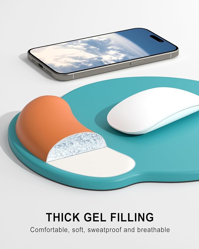 Auhoahsil Ergonomic Mouse Pad with Wrist Rest, Comfortable Silicone Non-Slip Computer Pain Relief Gel Mouse Mat with Wrist Support for Gaming, Work, Office, Women & Men, Cute Pattern, Teal Orange